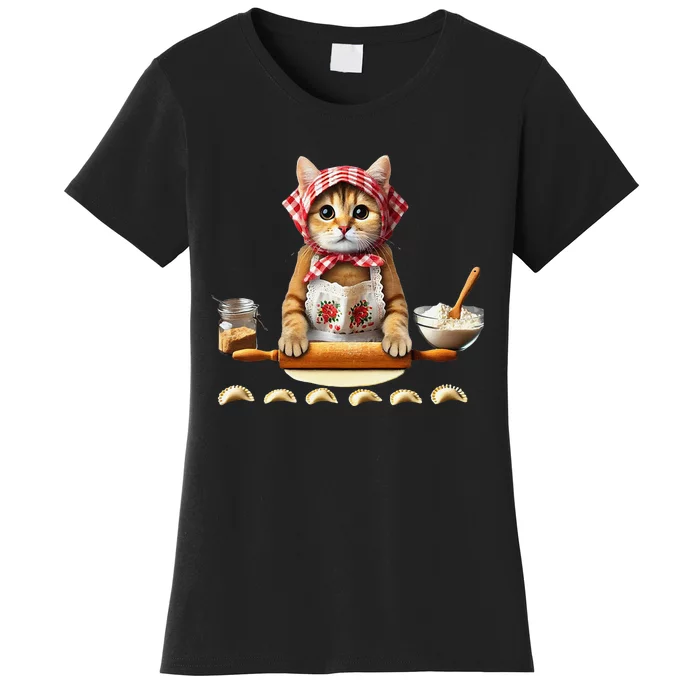 Babushka Cat Pierogi Making Polish Cat Women's T-Shirt