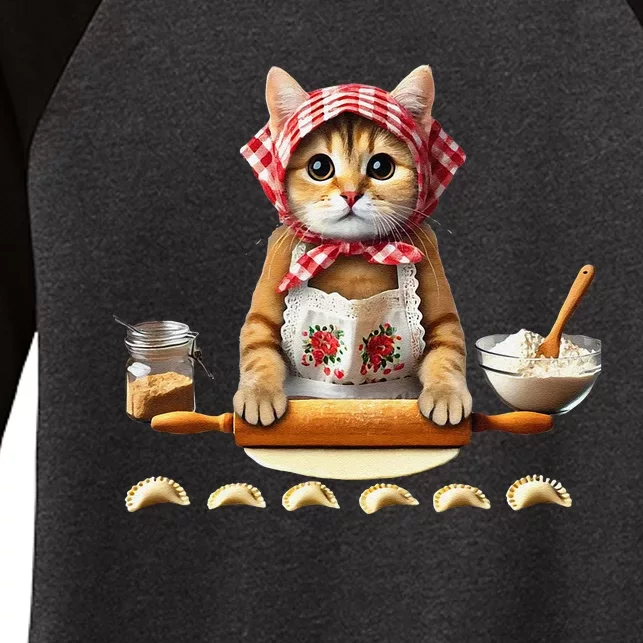 Babushka Cat Pierogi Making Polish Cat Women's Tri-Blend 3/4-Sleeve Raglan Shirt