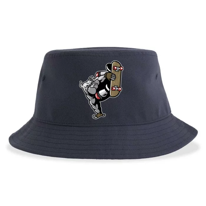 Bulldog Character Playing Skateboard Sustainable Bucket Hat