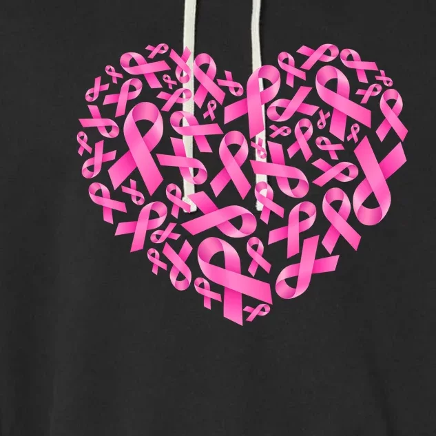 Breast Cancer Pink Ribbon Heart Garment-Dyed Fleece Hoodie