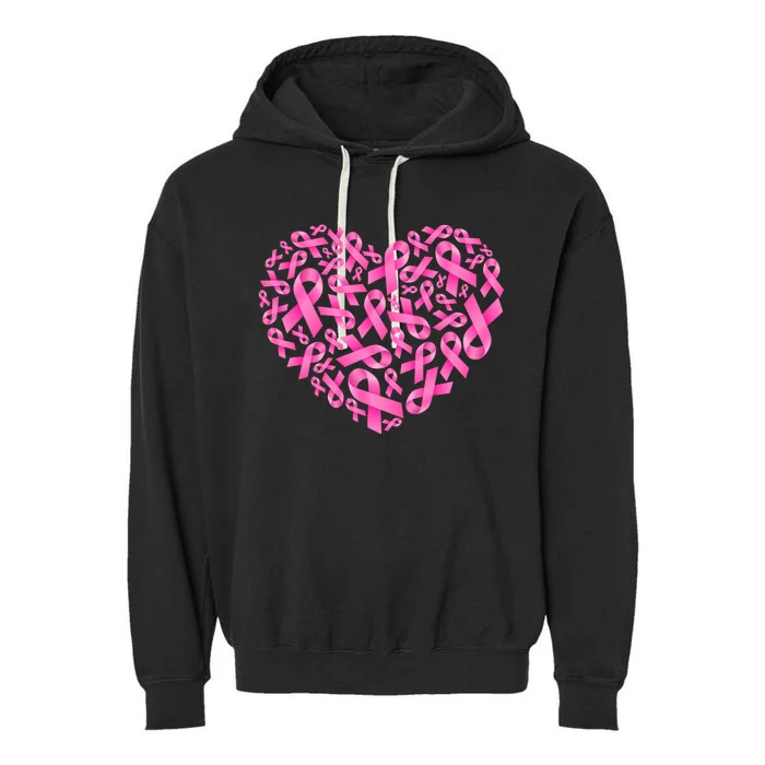 Breast Cancer Pink Ribbon Heart Garment-Dyed Fleece Hoodie