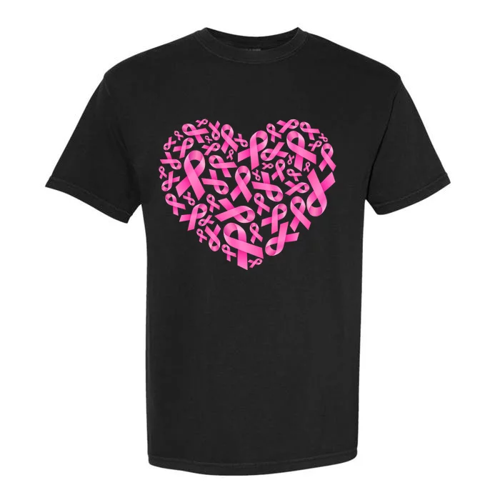 Breast Cancer Pink Ribbon Heart Garment-Dyed Heavyweight T-Shirt