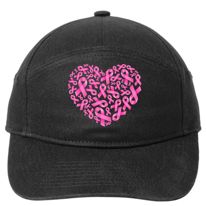 Breast Cancer Pink Ribbon Heart 7-Panel Snapback Hat