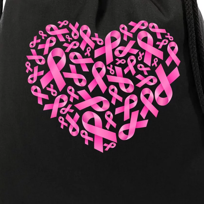 Breast Cancer Pink Ribbon Heart Drawstring Bag