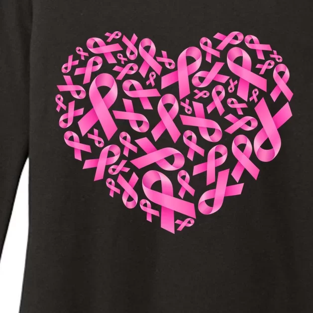 Breast Cancer Pink Ribbon Heart Womens CVC Long Sleeve Shirt