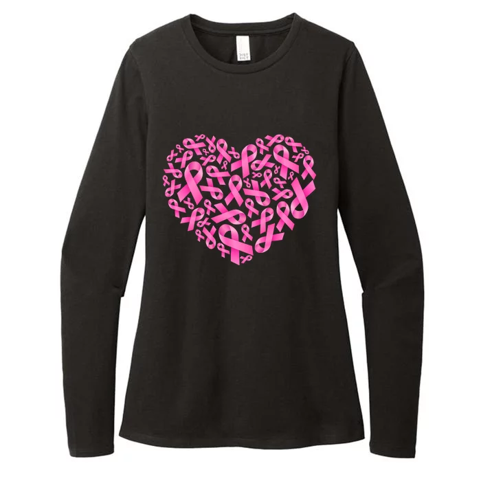 Breast Cancer Pink Ribbon Heart Womens CVC Long Sleeve Shirt