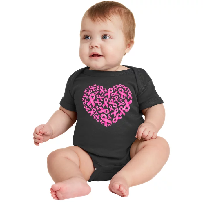 Breast Cancer Pink Ribbon Heart Baby Bodysuit