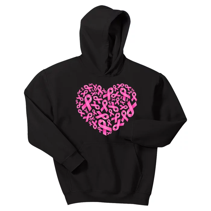 Breast Cancer Pink Ribbon Heart Kids Hoodie