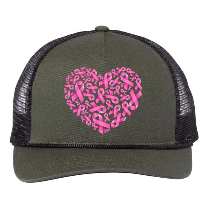 Breast Cancer Pink Ribbon Heart Retro Rope Trucker Hat Cap