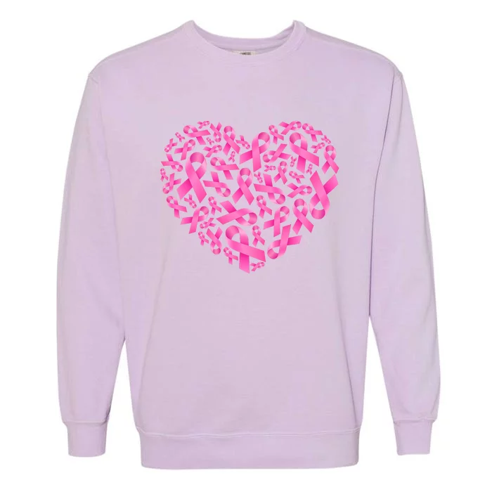 Breast Cancer Pink Ribbon Heart Garment-Dyed Sweatshirt