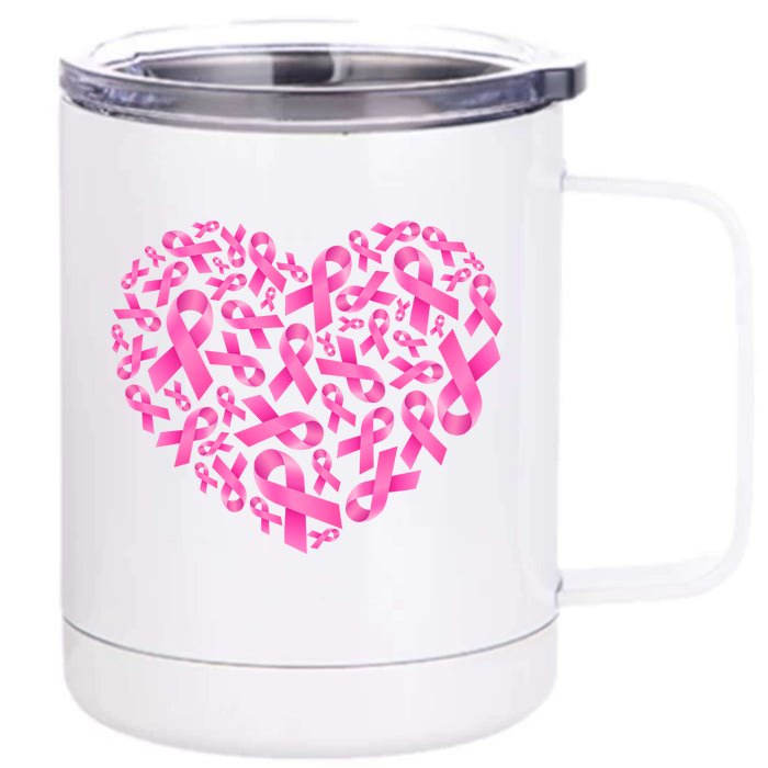 Breast Cancer Pink Ribbon Heart Front & Back 12oz Stainless Steel Tumbler Cup