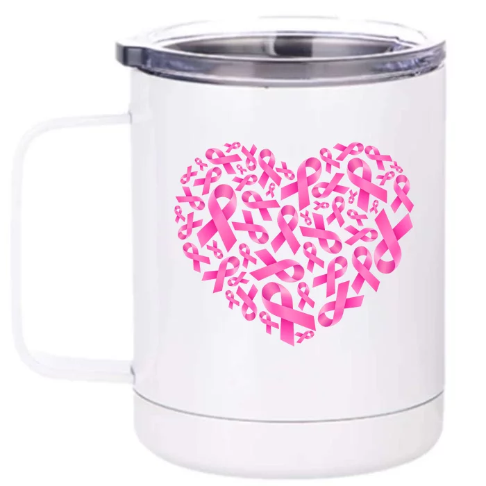 Breast Cancer Pink Ribbon Heart Front & Back 12oz Stainless Steel Tumbler Cup