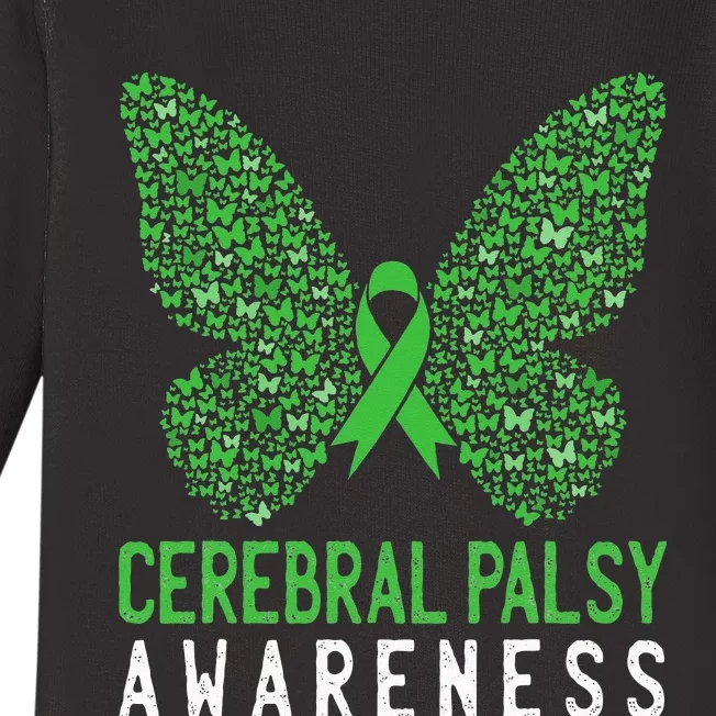 Butterfly Cerebral Palsy Awareness CP Green Ribbon Support Baby Long Sleeve Bodysuit