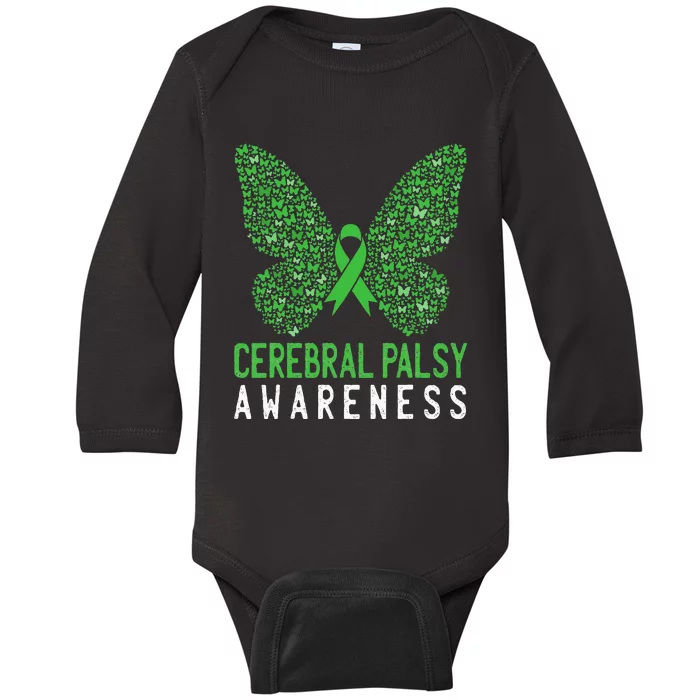 Butterfly Cerebral Palsy Awareness CP Green Ribbon Support Baby Long Sleeve Bodysuit