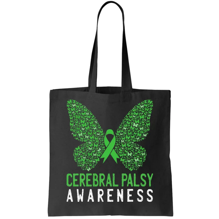 Butterfly Cerebral Palsy Awareness CP Green Ribbon Support Tote Bag