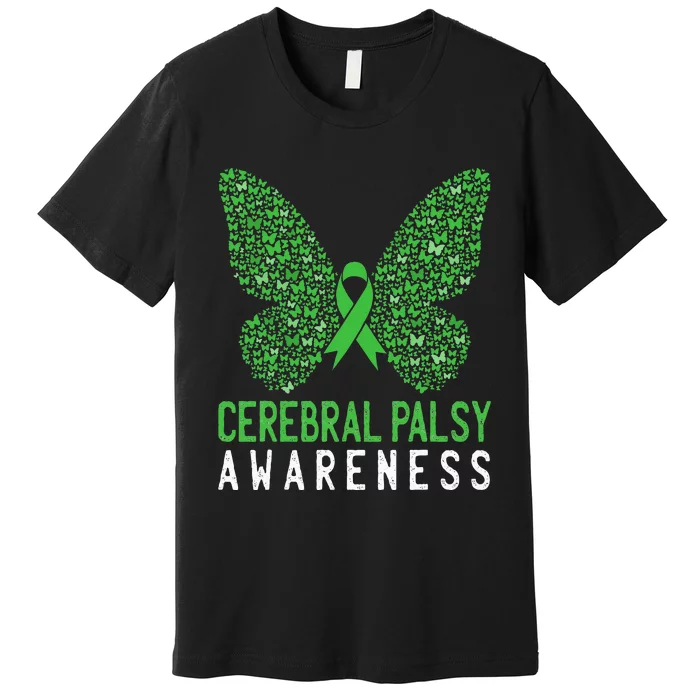 Butterfly Cerebral Palsy Awareness CP Green Ribbon Support Premium T-Shirt