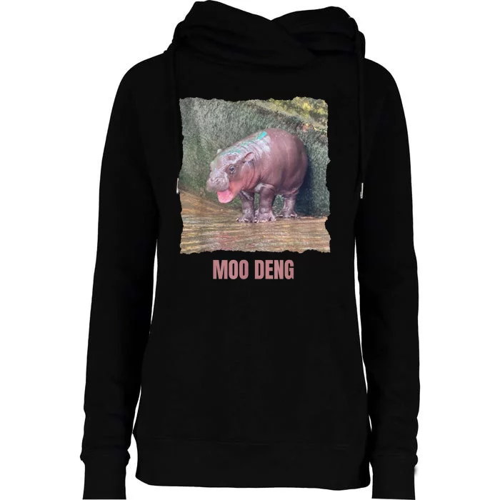 Baby Cute Pygmy Hippo Moo Deng Funny Gift Womens Funnel Neck Pullover Hood