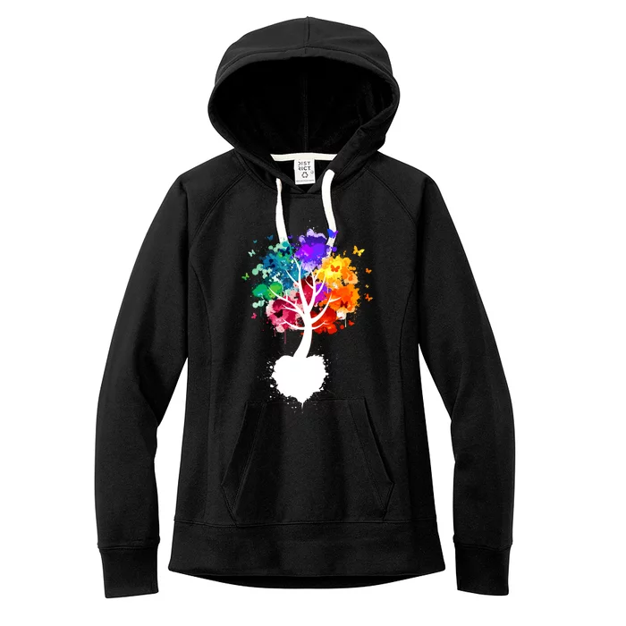 Bright Colorful Painted Butterfly Tree Women's Fleece Hoodie