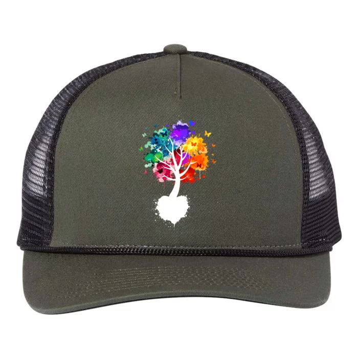 Bright Colorful Painted Butterfly Tree Retro Rope Trucker Hat Cap