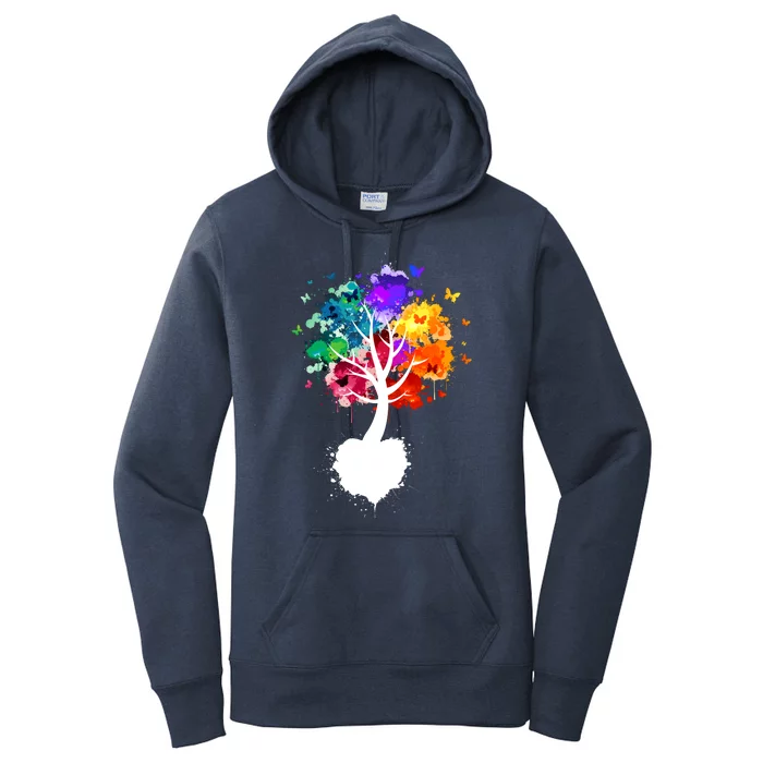 Bright Colorful Painted Butterfly Tree Women's Pullover Hoodie