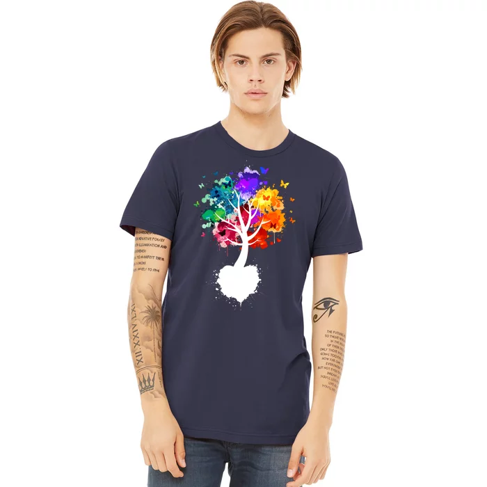 Bright Colorful Painted Butterfly Tree Premium T-Shirt