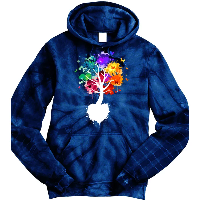 Bright Colorful Painted Butterfly Tree Tie Dye Hoodie