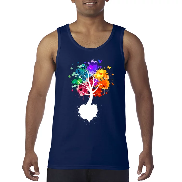 Bright Colorful Painted Butterfly Tree Tank Top