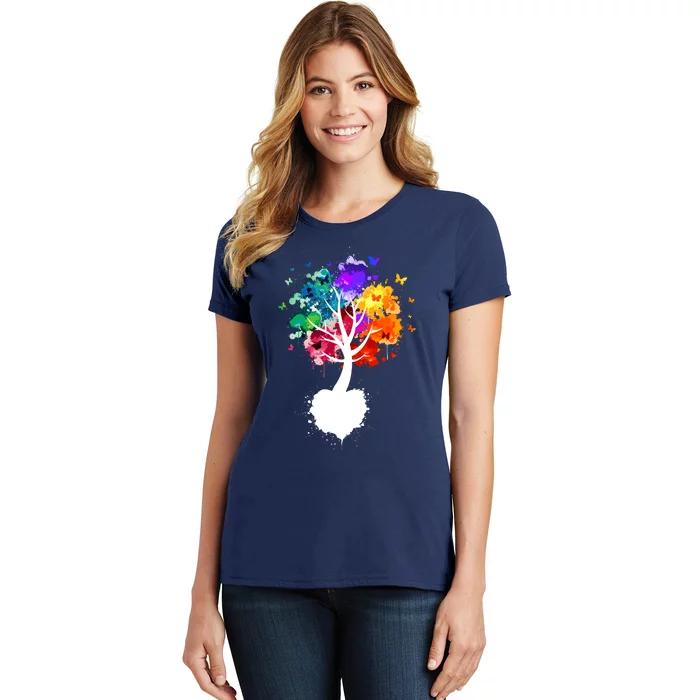 Bright Colorful Painted Butterfly Tree Women's T-Shirt