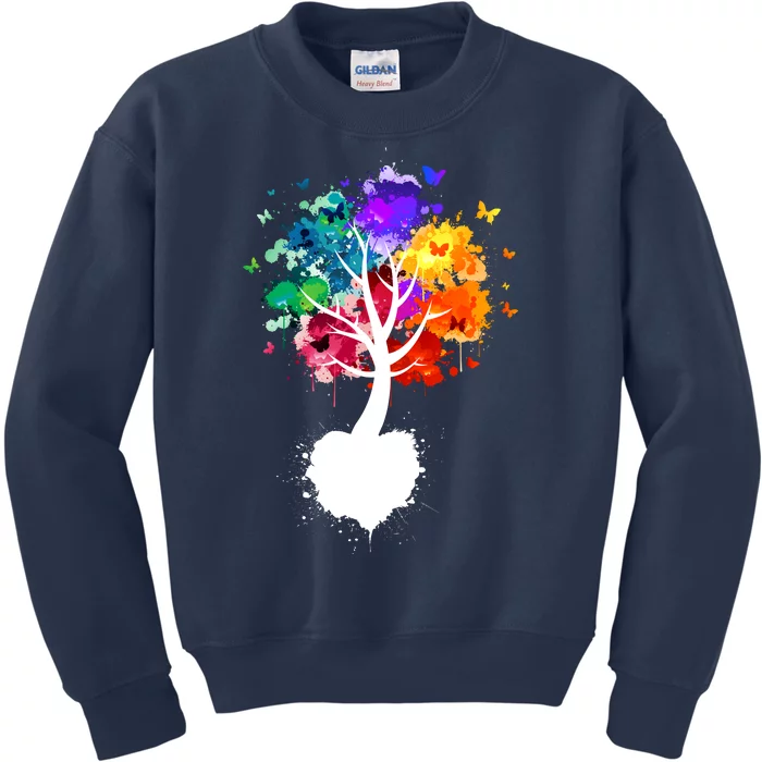 Bright Colorful Painted Butterfly Tree Kids Sweatshirt