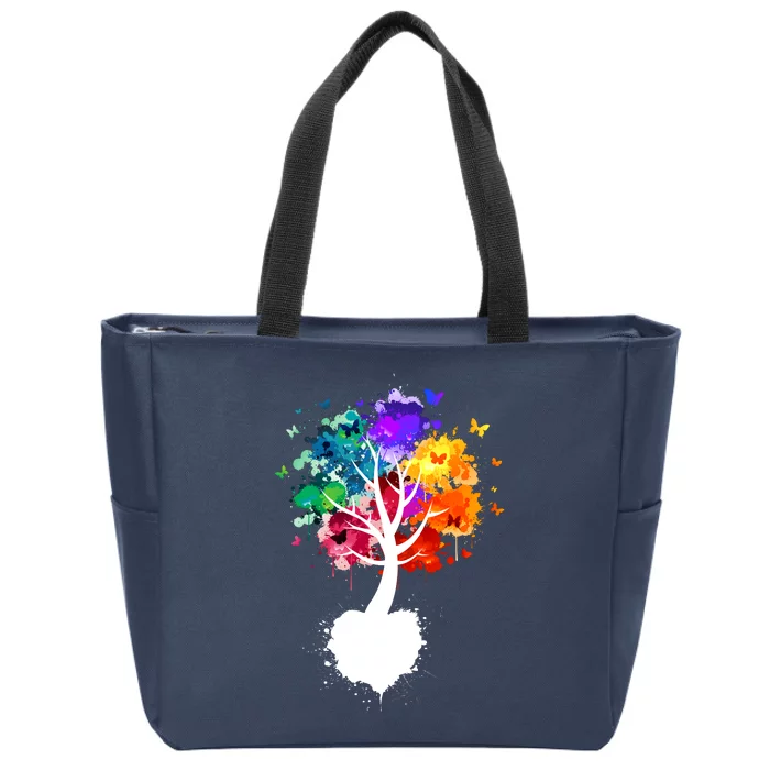 Bright Colorful Painted Butterfly Tree Zip Tote Bag