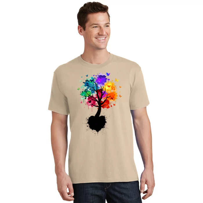 Bright Colorful Painted Butterfly Tree T-Shirt