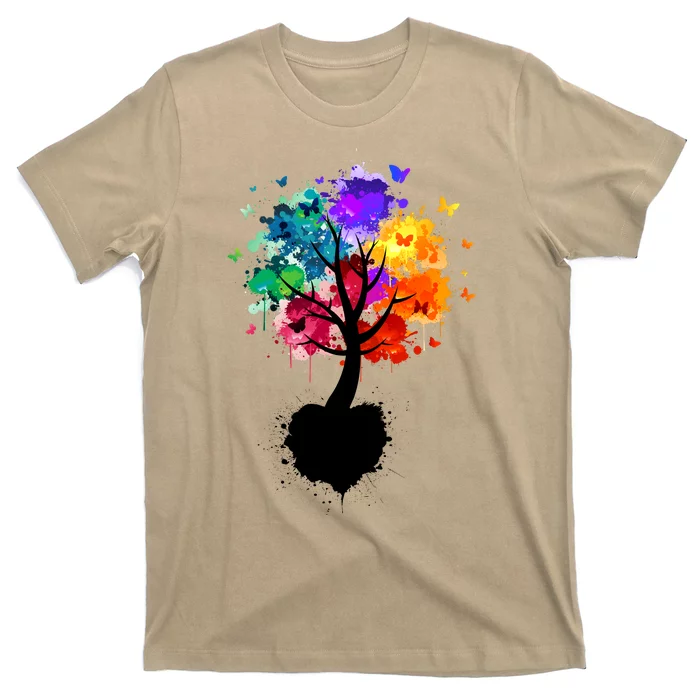 Bright Colorful Painted Butterfly Tree T-Shirt