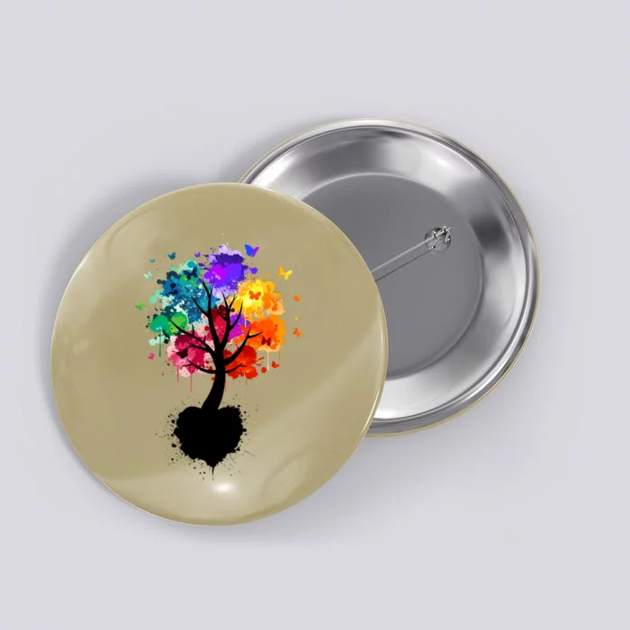 Bright Colorful Painted Butterfly Tree Button