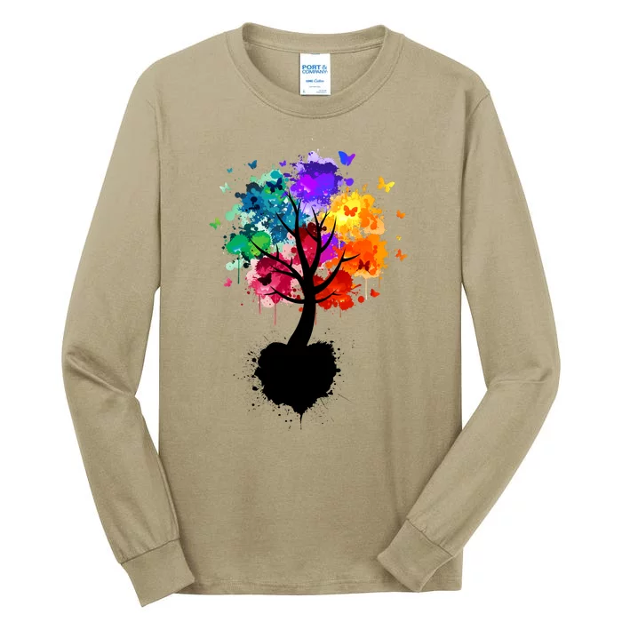 Bright Colorful Painted Butterfly Tree Tall Long Sleeve T-Shirt