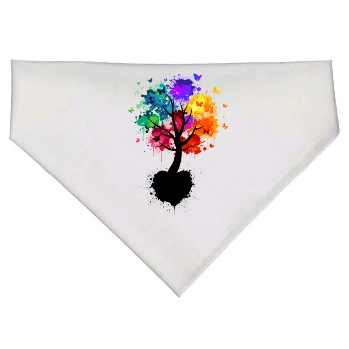 Bright Colorful Painted Butterfly Tree USA-Made Doggie Bandana