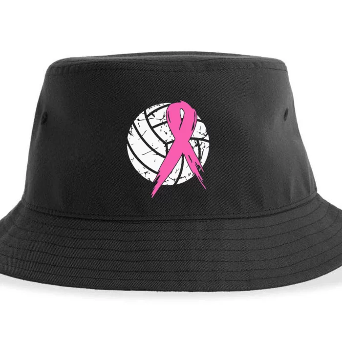 breast cancer pink ribbon volleyball awareness costume Sustainable Bucket Hat