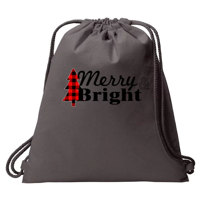 Buffalo Check Plaid Merry And Bright Christmas Holiday Premium Drawstring Bag