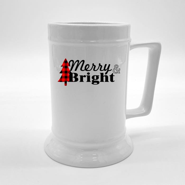 Buffalo Check Plaid Merry And Bright Christmas Holiday Premium Front & Back Beer Stein