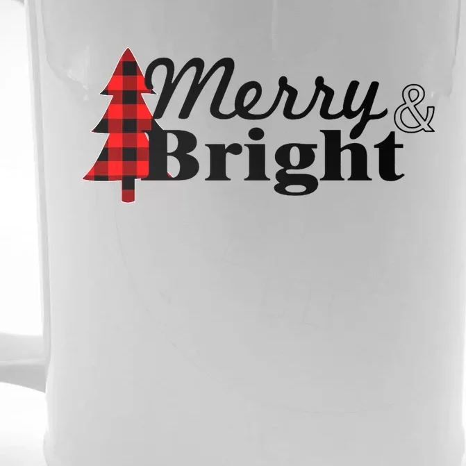 Buffalo Check Plaid Merry And Bright Christmas Holiday Premium Front & Back Beer Stein