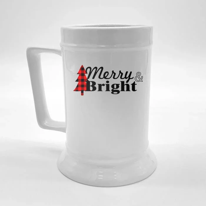 Buffalo Check Plaid Merry And Bright Christmas Holiday Premium Front & Back Beer Stein