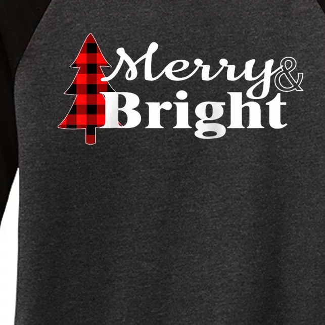 Buffalo Check Plaid Merry And Bright Christmas Holiday Raglan Baseball Women's Tri-Blend 3/4-Sleeve Raglan Shirt