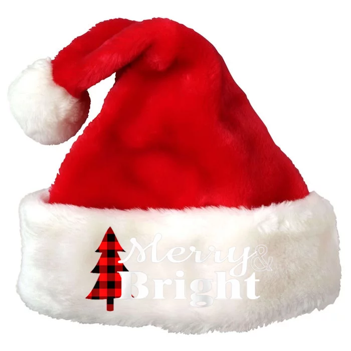 Buffalo Check Plaid Merry And Bright Christmas Holiday Raglan Baseball Premium Christmas Santa Hat