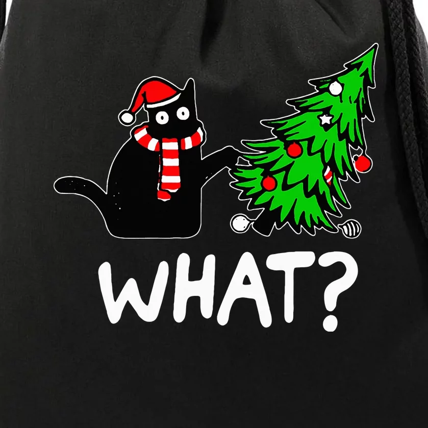 Black Cat Pushing Christmas Tree Over Cat What Drawstring Bag