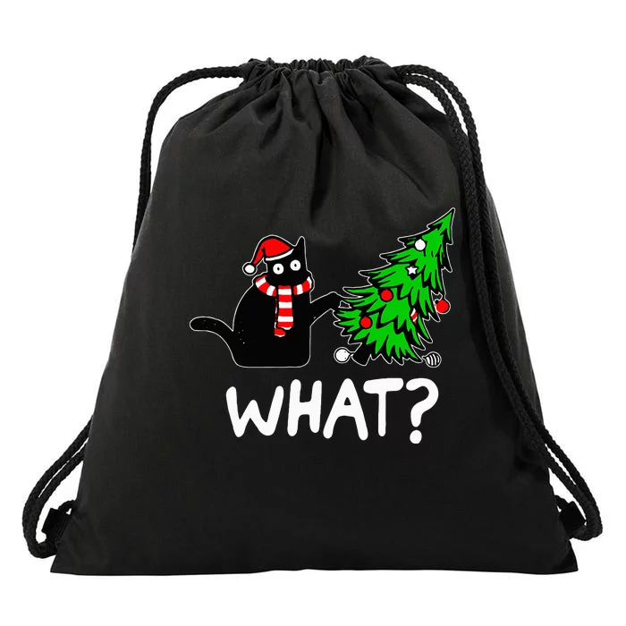 Black Cat Pushing Christmas Tree Over Cat What Drawstring Bag