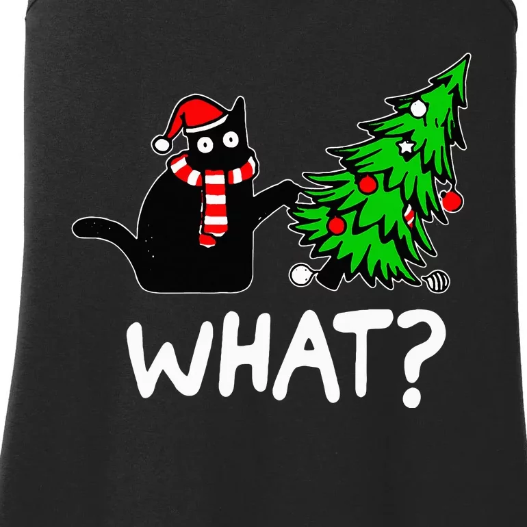 Black Cat Pushing Christmas Tree Over Cat What Ladies Essential Tank