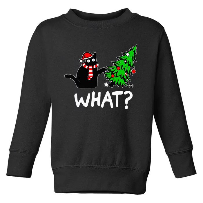 Black Cat Pushing Christmas Tree Over Cat What Toddler Sweatshirt