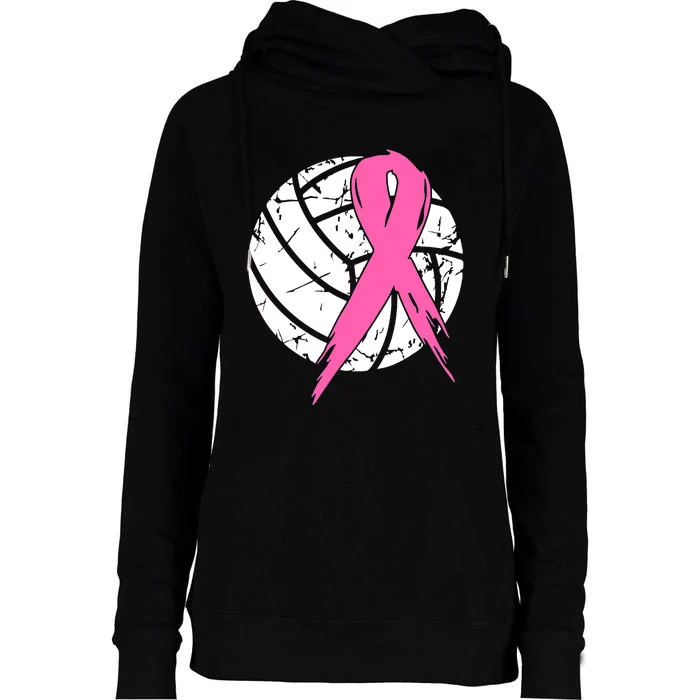 Breast Cancer Pink Ribbon Volleyball Awareness Costume Womens Funnel Neck Pullover Hood