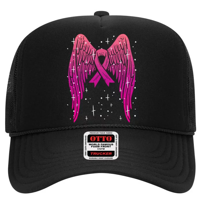 Breast Cancer Pink Ribbon Angel High Crown Mesh Trucker Hat