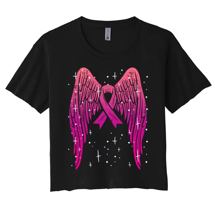 Breast Cancer Pink Ribbon Angel Women's Crop Top Tee