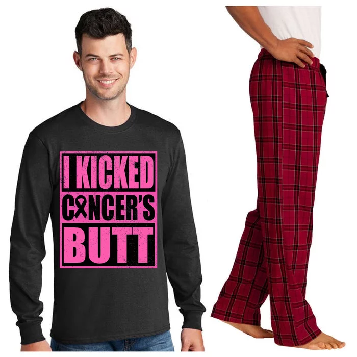 Breast Cancer Quote I Kicked Cancer Butt Inspiration Long Sleeve Pajama Set